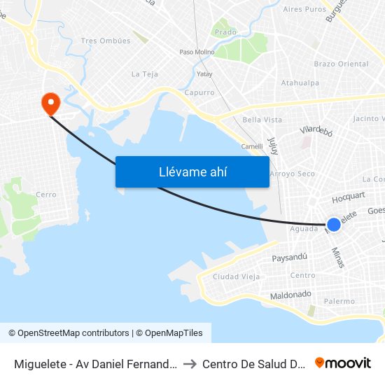 Miguelete - Av Daniel Fernandez Crespo to Centro De Salud Del Cerro map