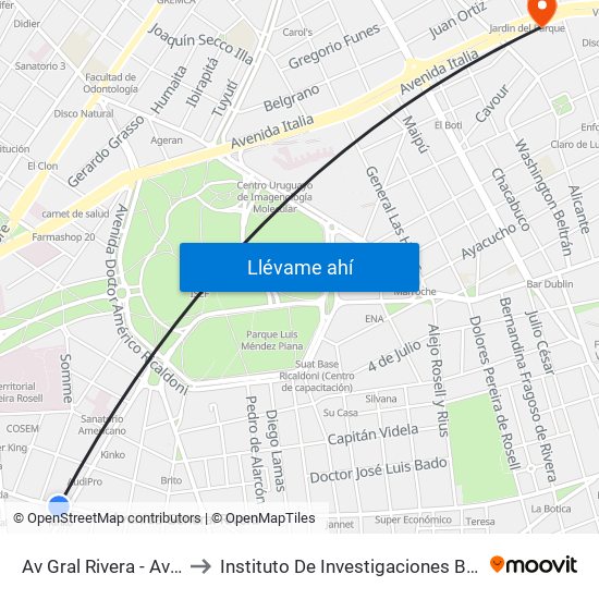 Av Gral Rivera - Av Ing Luis P Ponce to Instituto De Investigaciones Biológicas Clemente Estable map