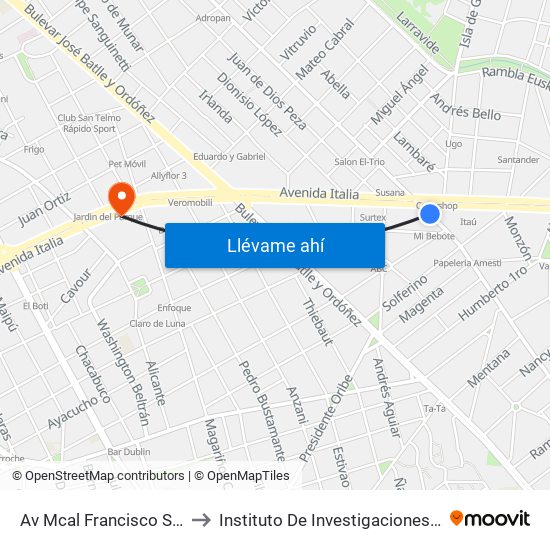 Av Mcal Francisco Solano Lopez - Av Italia to Instituto De Investigaciones Biológicas Clemente Estable map