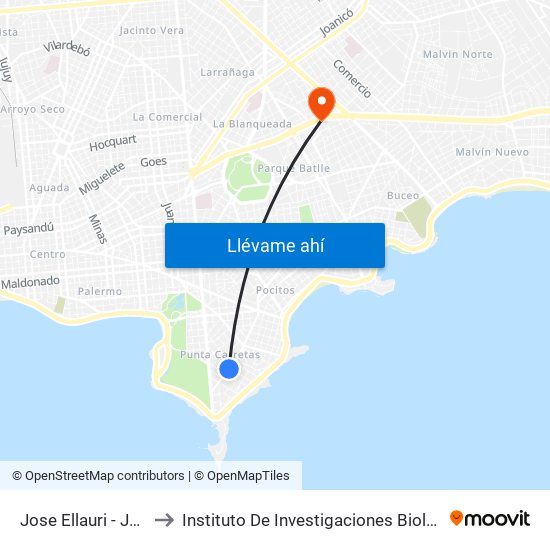 Jose Ellauri - Joaquin Nuñez to Instituto De Investigaciones Biológicas Clemente Estable map