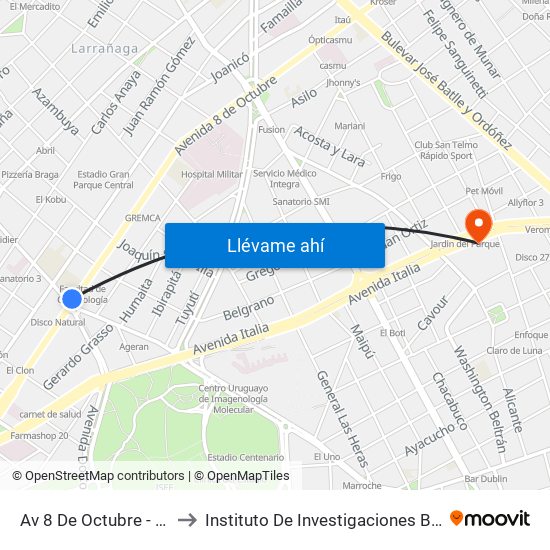 Av 8 De Octubre - Av Dr Manuel Albo to Instituto De Investigaciones Biológicas Clemente Estable map