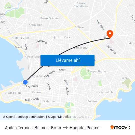 Terminal Baltasar Brum (Río Branco) to Hospital Pasteur map