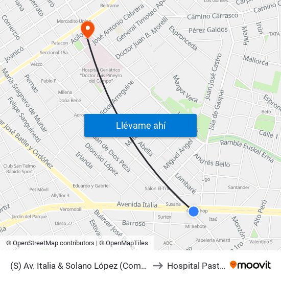 (S) Av. Italia & Solano López (Comercio) to Hospital Pasteur map