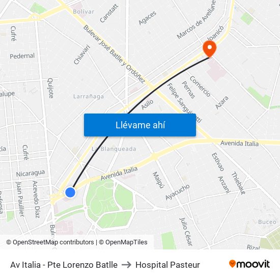 Av Italia - Pte Lorenzo Batlle to Hospital Pasteur map