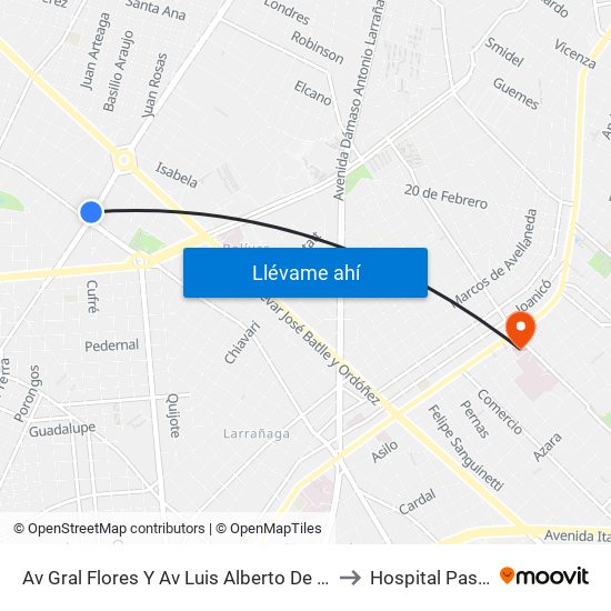 Av Gral Flores Y Av Luis Alberto De Herrera to Hospital Pasteur map