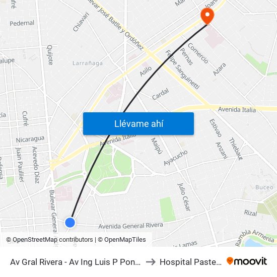 Av Gral Rivera - Av Ing Luis P Ponce to Hospital Pasteur map