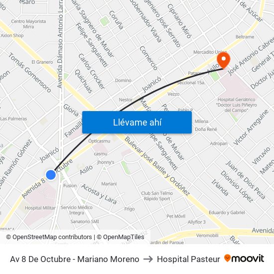 Av 8 De Octubre - Mariano Moreno to Hospital Pasteur map