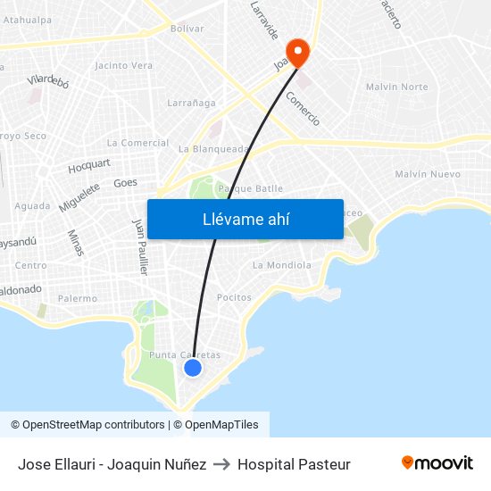 Jose Ellauri - Joaquin Nuñez to Hospital Pasteur map