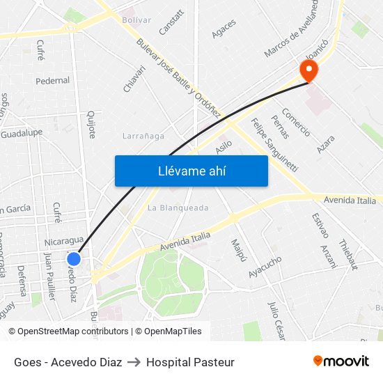 Goes - Acevedo Diaz to Hospital Pasteur map