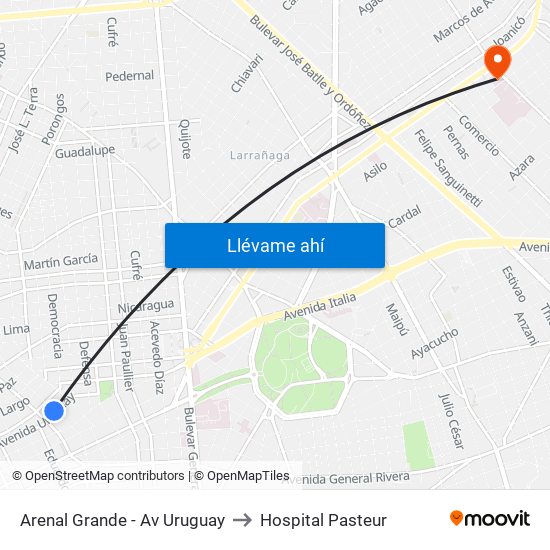 Arenal Grande - Av Uruguay to Hospital Pasteur map