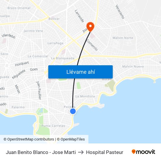 Juan Benito Blanco - Jose Marti to Hospital Pasteur map