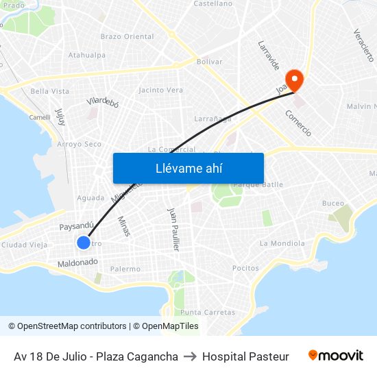 Av 18 De Julio - Plaza Cagancha to Hospital Pasteur map