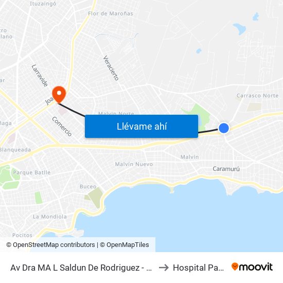 Av Dra MA L Saldun De Rodriguez - Av Bolivia to Hospital Pasteur map