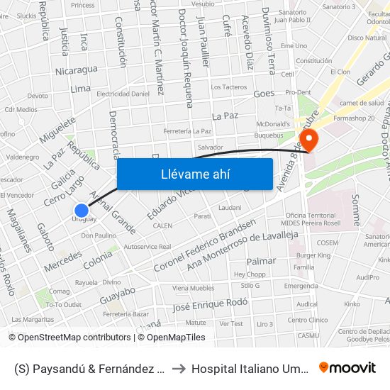 (S) Paysandú & Fernández Crespo to Hospital Italiano Umberto I map