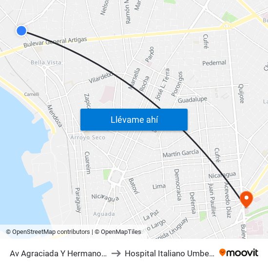 Av Agraciada Y Hermanos Gil to Hospital Italiano Umberto I map