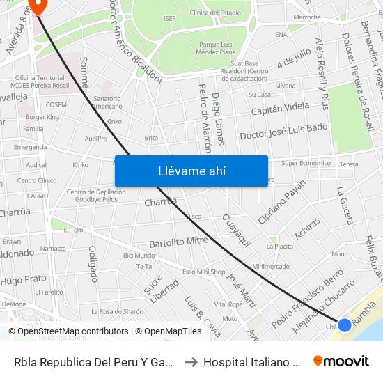 Rbla Republica Del Peru Y Gabriel A Pereira to Hospital Italiano Umberto I map