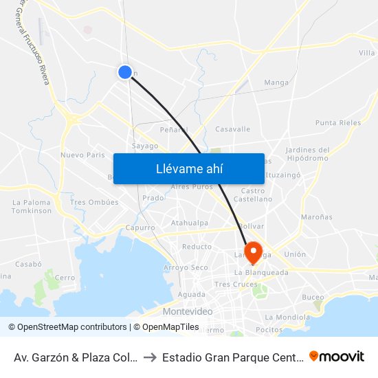 Av. Garzón & Plaza Colón to Estadio Gran Parque Central map