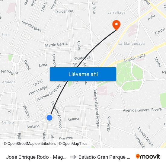 Jose Enrique Rodo - Magallanes to Estadio Gran Parque Central map