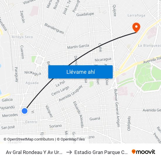 Av Gral Rondeau Y Av Uruguay to Estadio Gran Parque Central map