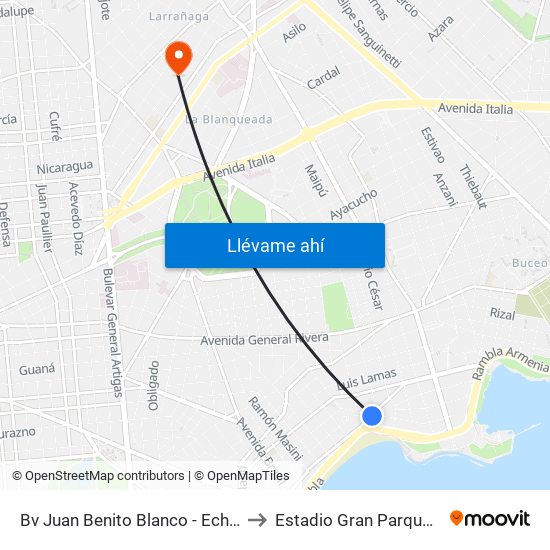 Bv Juan Benito Blanco - Echevarriarza to Estadio Gran Parque Central map