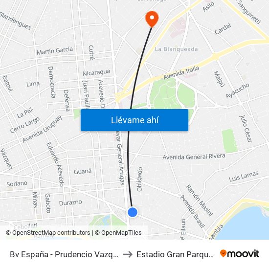 Bv España - Prudencio Vazquez Y Vega to Estadio Gran Parque Central map