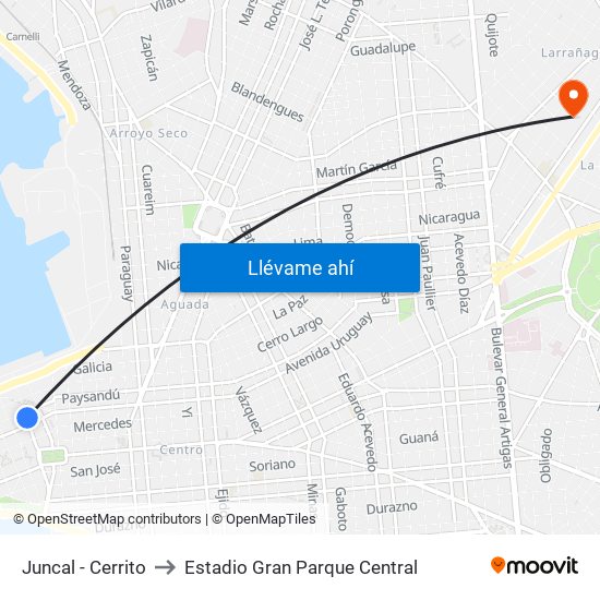 Juncal - Cerrito to Estadio Gran Parque Central map