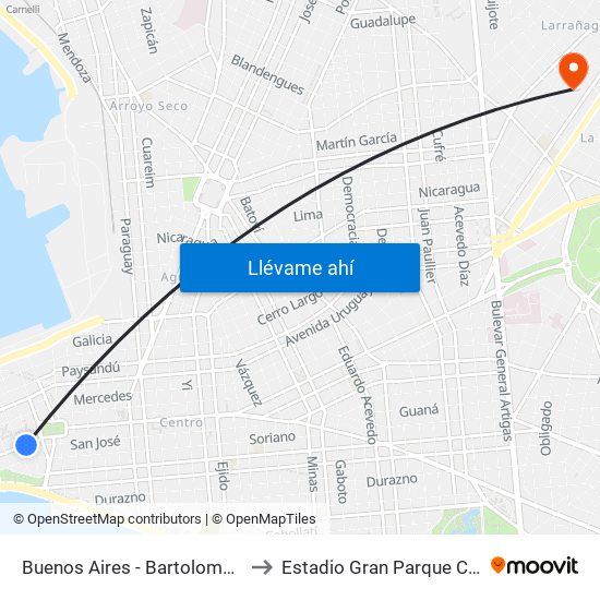 Buenos Aires - Bartolome Mitre to Estadio Gran Parque Central map