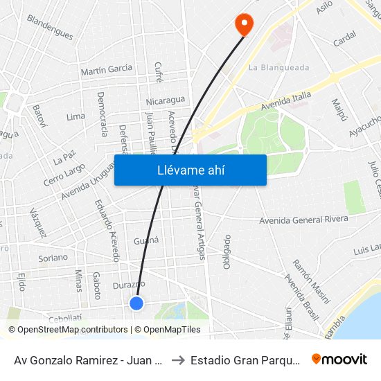 Av Gonzalo Ramirez - Juan D Jackson to Estadio Gran Parque Central map