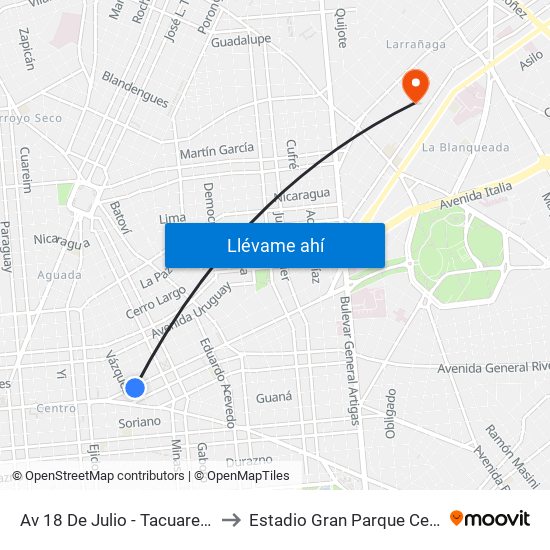 Av 18 De Julio - Tacuarembo to Estadio Gran Parque Central map