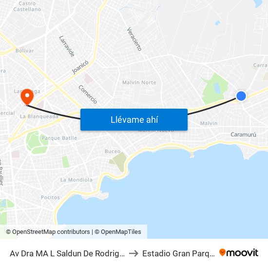 Av Dra MA L Saldun De Rodriguez - Av Bolivia to Estadio Gran Parque Central map
