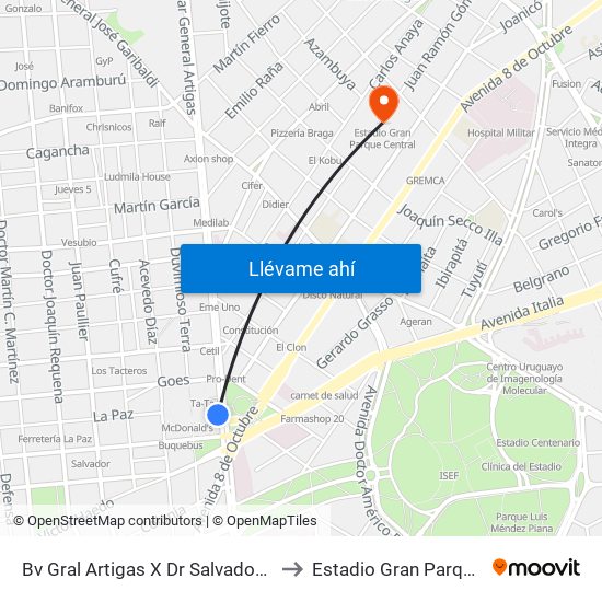 Bv Gral Artigas X Dr Salvador Ferrer Serra to Estadio Gran Parque Central map