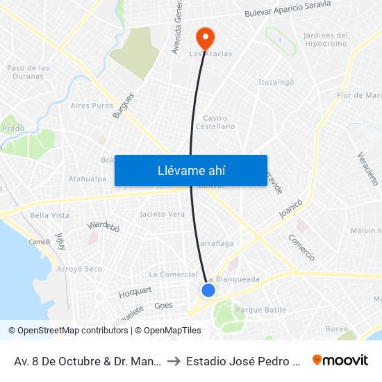 Av. 8 De Octubre & Dr. Manuel Albo to Estadio José Pedro Damiani map