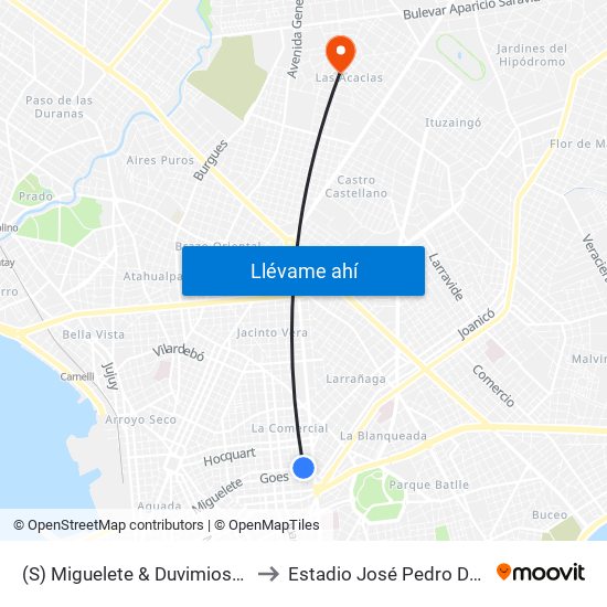 (S) Miguelete & Duvimioso Terra to Estadio José Pedro Damiani map