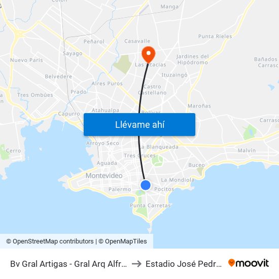 Bv Gral Artigas - Gral Arq Alfredo Baldomir to Estadio José Pedro Damiani map