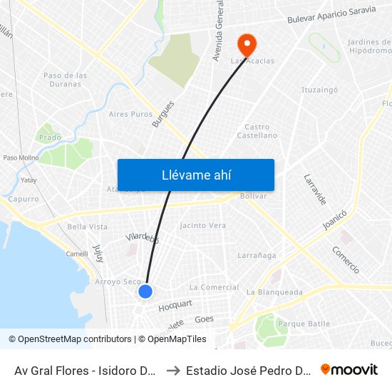 Av Gral Flores - Isidoro De Maria to Estadio José Pedro Damiani map