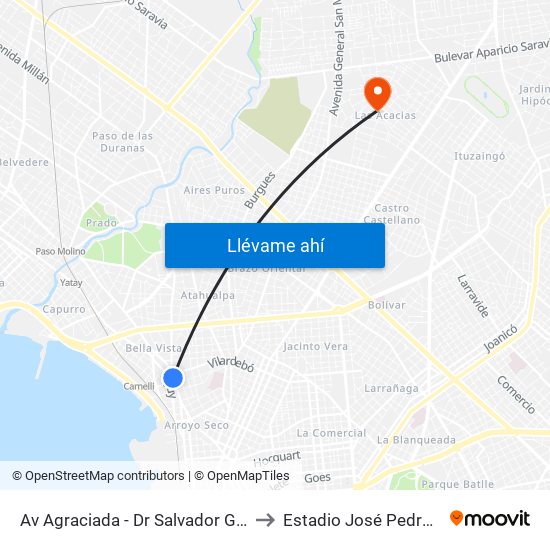 Av Agraciada - Dr Salvador Garcia Pintos to Estadio José Pedro Damiani map