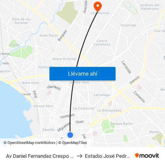 Av Daniel Fernandez Crespo - Av Uruguay to Estadio José Pedro Damiani map