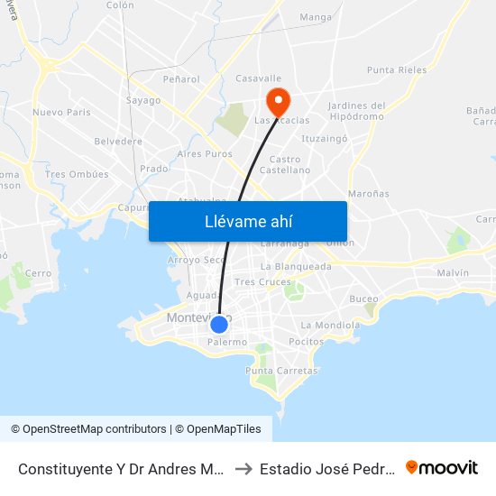 Constituyente Y Dr Andres Martinez Trueba to Estadio José Pedro Damiani map