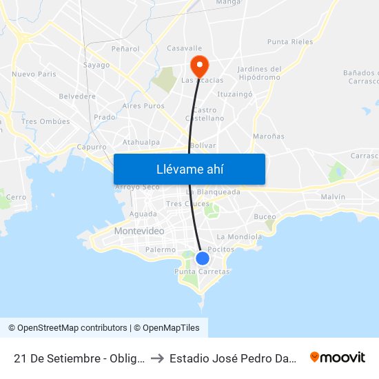 21 De Setiembre - Obligado to Estadio José Pedro Damiani map
