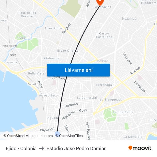 Ejido - Colonia to Estadio José Pedro Damiani map