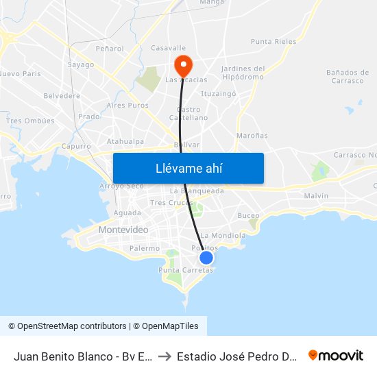 Juan Benito Blanco - Bv España to Estadio José Pedro Damiani map