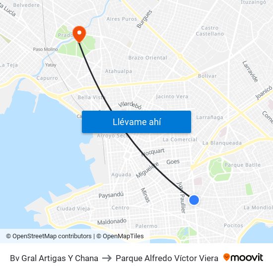 Bv Gral Artigas Y Chana to Parque Alfredo Víctor Viera map