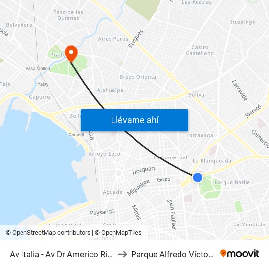 Av Italia - Av Dr Americo Ricaldoni to Parque Alfredo Víctor Viera map