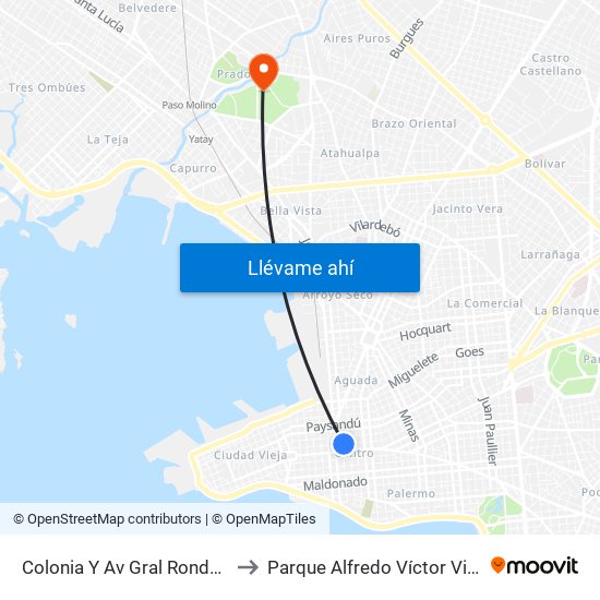 Colonia Y Av Gral Rondeau to Parque Alfredo Víctor Viera map