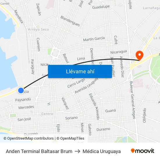 Terminal Baltasar Brum (Río Branco) to Médica Uruguaya map