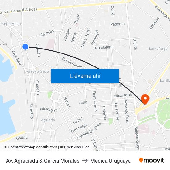 Av. Agraciada & García Morales to Médica Uruguaya map