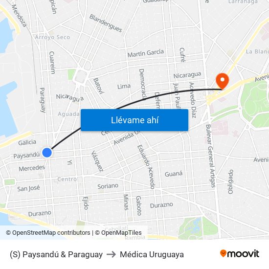 (S) Paysandú & Paraguay to Médica Uruguaya map