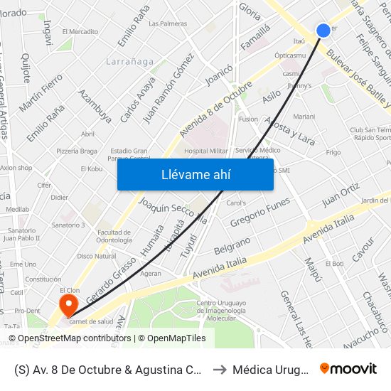 (S) Av. 8 De Octubre & Agustina Contucci to Médica Uruguaya map