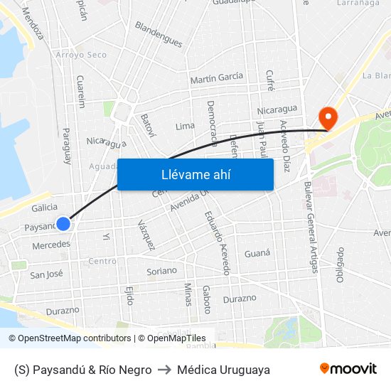 (S) Paysandú & Río Negro to Médica Uruguaya map