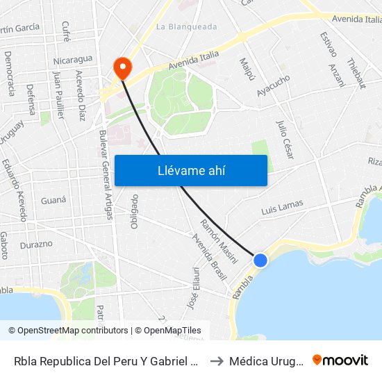Rbla Republica Del Peru Y Gabriel A Pereira to Médica Uruguaya map